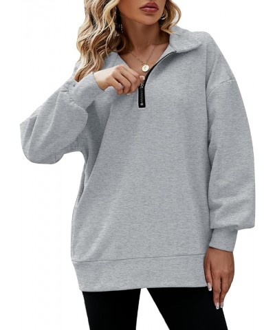 Womens Half Zip Oversized Pullover Long Sleeve Sweatshirts Hoodie Sweater For Teen Girls Y2K Light Grey $20.49 Hoodies & Swea...