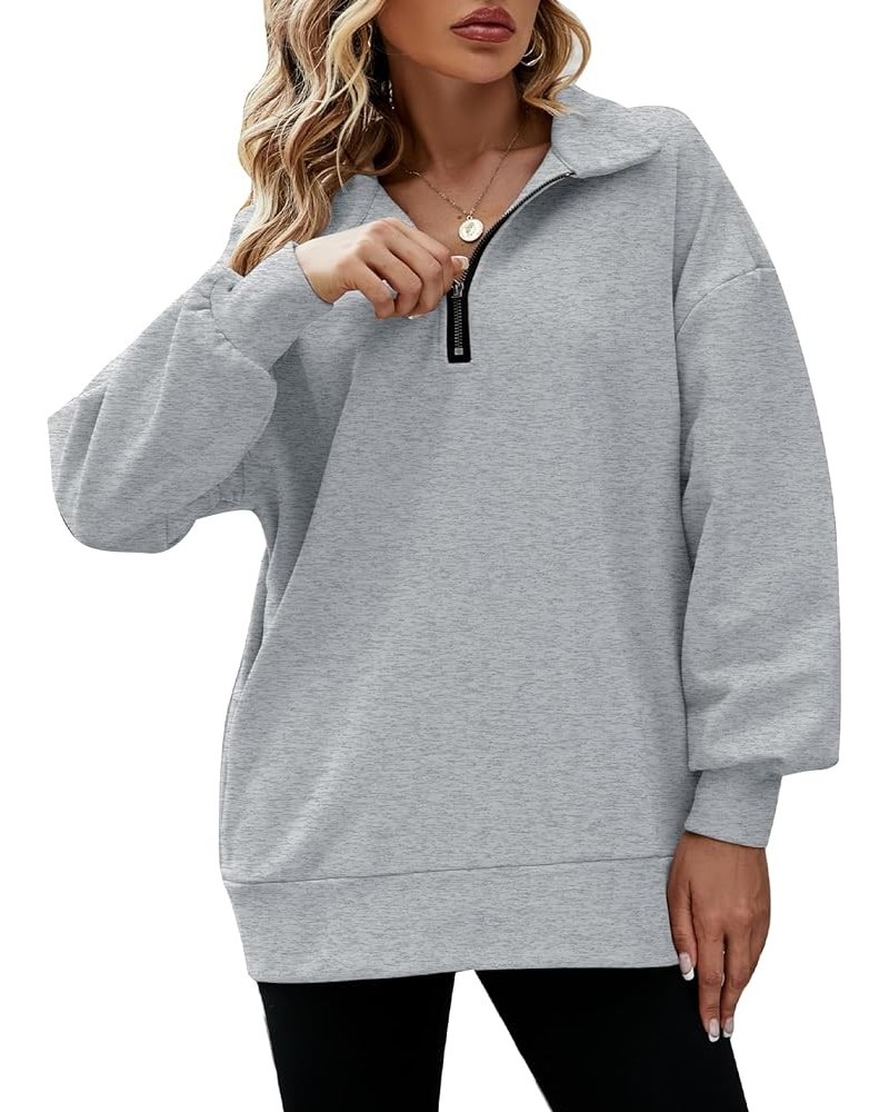 Womens Half Zip Oversized Pullover Long Sleeve Sweatshirts Hoodie Sweater For Teen Girls Y2K Light Grey $20.49 Hoodies & Swea...