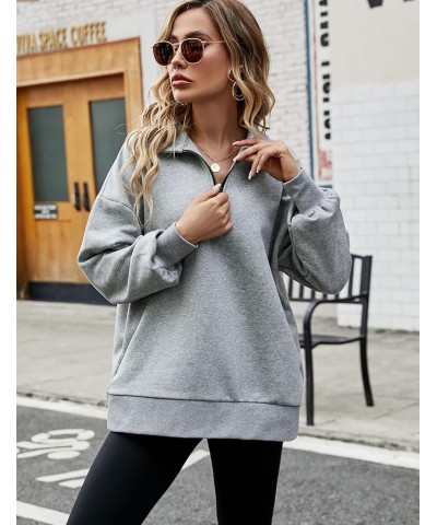 Womens Half Zip Oversized Pullover Long Sleeve Sweatshirts Hoodie Sweater For Teen Girls Y2K Light Grey $20.49 Hoodies & Swea...