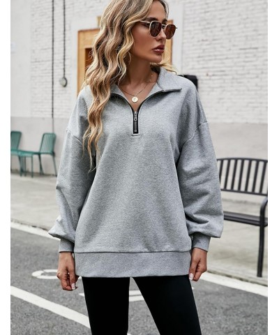 Womens Half Zip Oversized Pullover Long Sleeve Sweatshirts Hoodie Sweater For Teen Girls Y2K Light Grey $20.49 Hoodies & Swea...