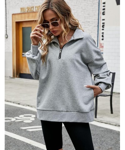 Womens Half Zip Oversized Pullover Long Sleeve Sweatshirts Hoodie Sweater For Teen Girls Y2K Light Grey $20.49 Hoodies & Swea...