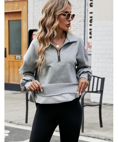 Womens Half Zip Oversized Pullover Long Sleeve Sweatshirts Hoodie Sweater For Teen Girls Y2K Light Grey $20.49 Hoodies & Swea...