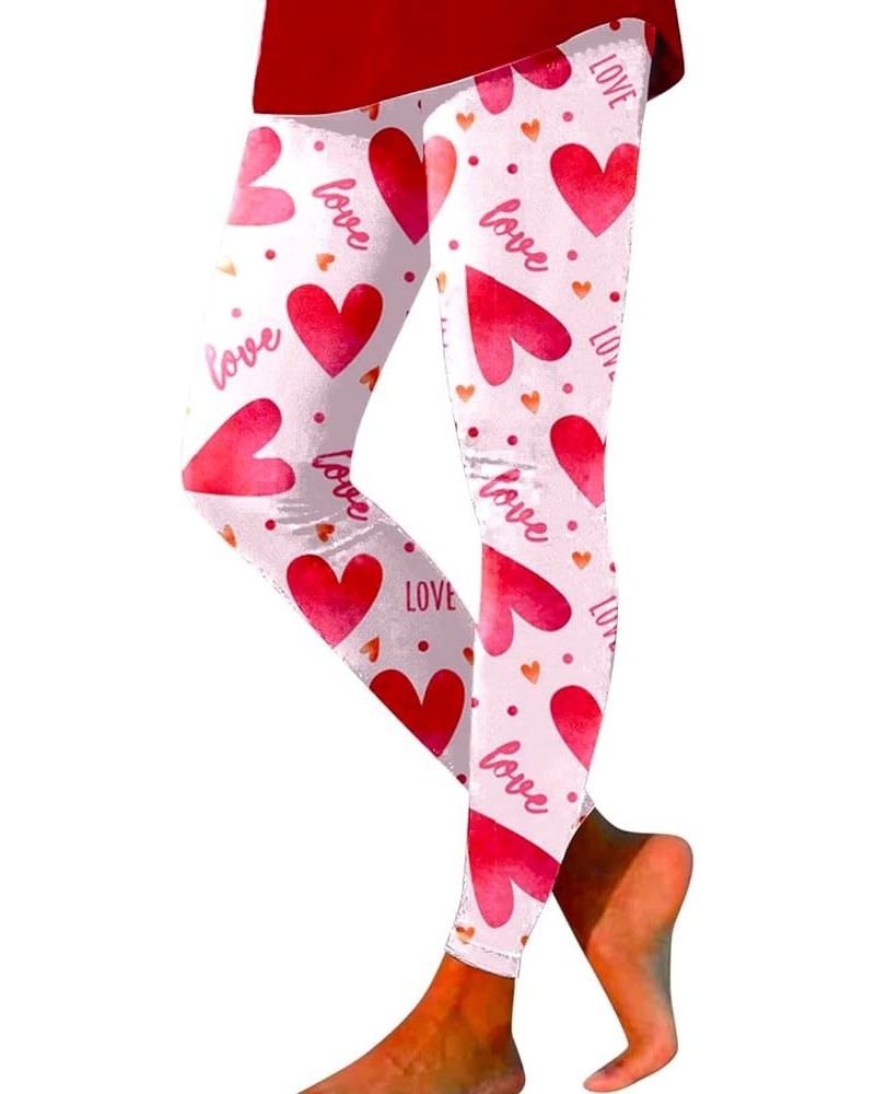 Valentines Day Leggings for Women Red Heart Love Pattern High Waist Sporty Leggings Valentine's Day Print Yoga Pants Z2-pink ...