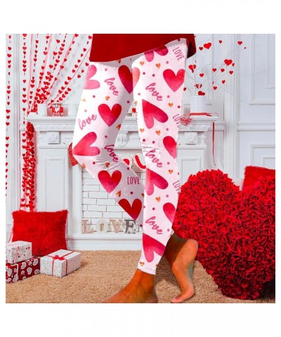 Valentines Day Leggings for Women Red Heart Love Pattern High Waist Sporty Leggings Valentine's Day Print Yoga Pants Z2-pink ...