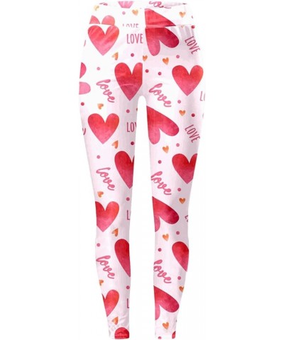 Valentines Day Leggings for Women Red Heart Love Pattern High Waist Sporty Leggings Valentine's Day Print Yoga Pants Z2-pink ...