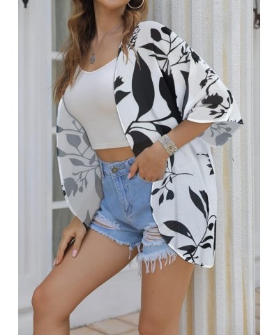 Womens Kimono Beach Cover Up Chiffon Cardigan Floral Tops Loose Capes White Flowers $11.39 Swimsuits