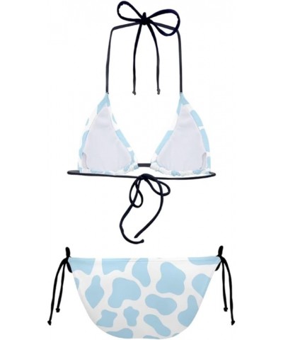 Womens Triangle Bikini Sets High Cut Tie Side 2 Piece Blue Cow Print $12.59 Swimsuits