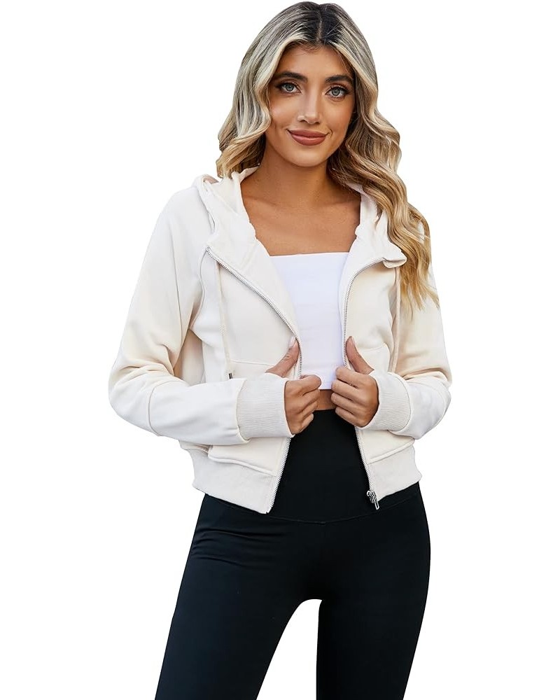 Women's Full Zip Hoodies Crop Tops Y2k Hoodie Sweatshirt Long Sleeve Casual Jackets with Thumb Hole Pockets White $16.51 Hood...