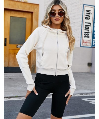 Women's Full Zip Hoodies Crop Tops Y2k Hoodie Sweatshirt Long Sleeve Casual Jackets with Thumb Hole Pockets White $16.51 Hood...