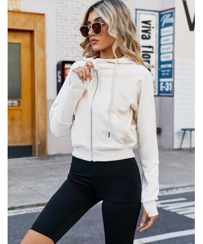 Women's Full Zip Hoodies Crop Tops Y2k Hoodie Sweatshirt Long Sleeve Casual Jackets with Thumb Hole Pockets White $16.51 Hood...