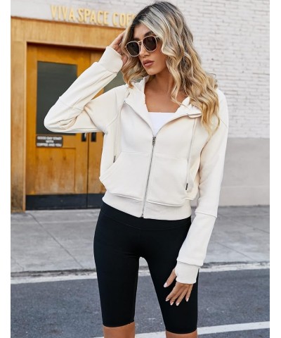 Women's Full Zip Hoodies Crop Tops Y2k Hoodie Sweatshirt Long Sleeve Casual Jackets with Thumb Hole Pockets White $16.51 Hood...