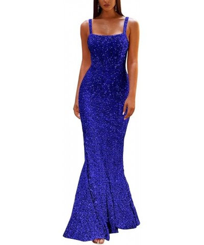 Women's Sequin Mermaid Prom Dresses 2024 Long Spaghetti Strap Sparkly Bodycon Formal Party Evening Gowns Royal Blue $29.16 Dr...