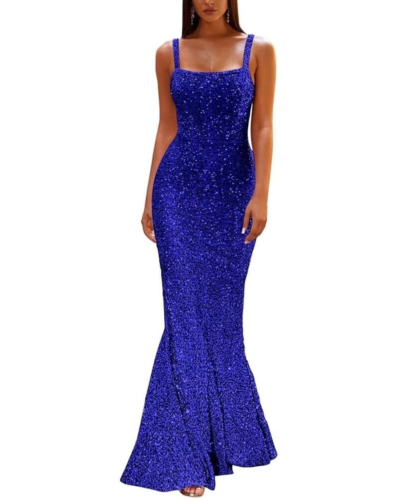 Women's Sequin Mermaid Prom Dresses 2024 Long Spaghetti Strap Sparkly Bodycon Formal Party Evening Gowns Royal Blue $29.16 Dr...