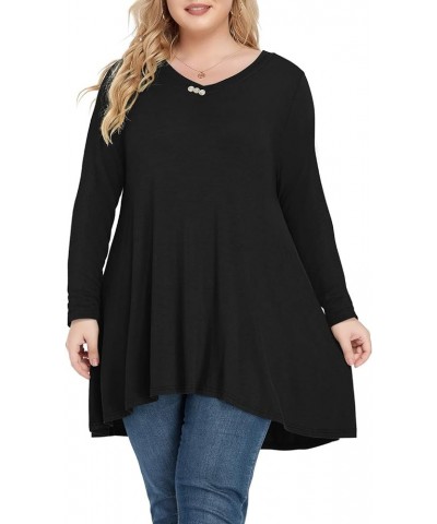 Plus Size Tunic Tops Women L-5X Long Sleeve Button Basic Loose Tee Shirts Casual Flowy Swing V Neck Blouse T-Shirt Long Sleev...