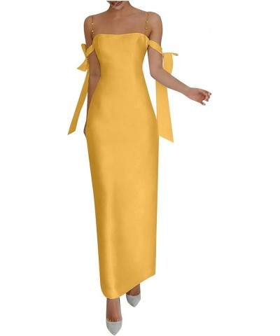 Women's Dresses 2022 Sexy Tube Top Drop Bow Dress Solid Color Dress Long Casual Cocktail Dresses Summer Yellow $11.46 Others