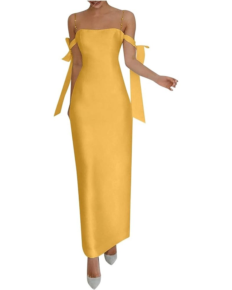 Women's Dresses 2022 Sexy Tube Top Drop Bow Dress Solid Color Dress Long Casual Cocktail Dresses Summer Yellow $11.46 Others