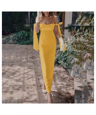 Women's Dresses 2022 Sexy Tube Top Drop Bow Dress Solid Color Dress Long Casual Cocktail Dresses Summer Yellow $11.46 Others