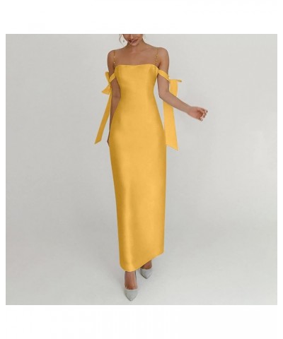 Women's Dresses 2022 Sexy Tube Top Drop Bow Dress Solid Color Dress Long Casual Cocktail Dresses Summer Yellow $11.46 Others