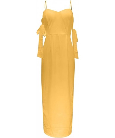 Women's Dresses 2022 Sexy Tube Top Drop Bow Dress Solid Color Dress Long Casual Cocktail Dresses Summer Yellow $11.46 Others