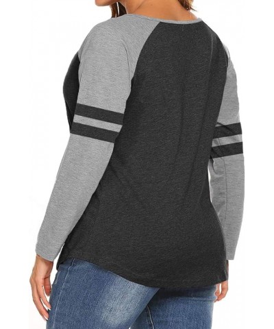 Plus-Size Tops for Women Long Sleeve V Neck T Shirts Raglan Tees 03_dark Grey $12.00 T-Shirts