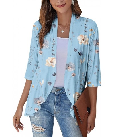 Womens Kimonos for Summer,Women's Retro Floral Vintage Ethnic Cardigans Ruffle Curved Hem Dressy Casual Kimonos Cardigan 3-bl...