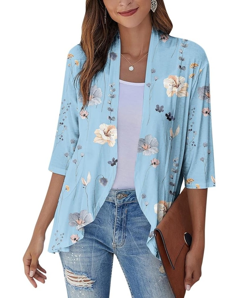 Womens Kimonos for Summer,Women's Retro Floral Vintage Ethnic Cardigans Ruffle Curved Hem Dressy Casual Kimonos Cardigan 3-bl...