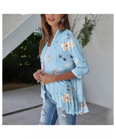 Womens Kimonos for Summer,Women's Retro Floral Vintage Ethnic Cardigans Ruffle Curved Hem Dressy Casual Kimonos Cardigan 3-bl...