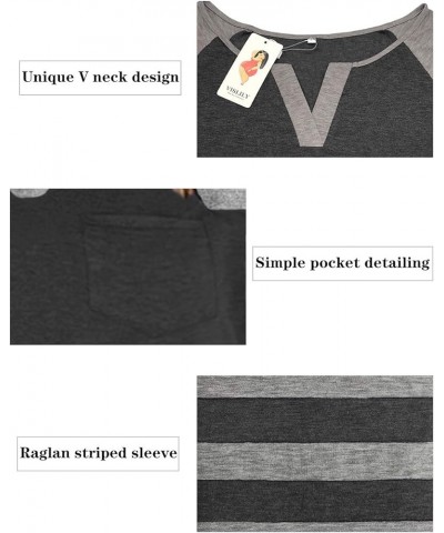 Plus-Size Tops for Women Long Sleeve V Neck T Shirts Raglan Tees 03_dark Grey $12.00 T-Shirts