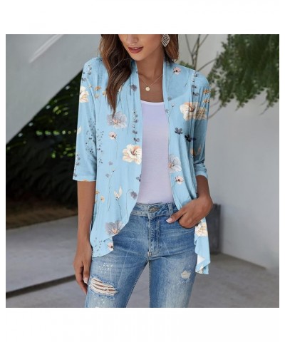 Womens Kimonos for Summer,Women's Retro Floral Vintage Ethnic Cardigans Ruffle Curved Hem Dressy Casual Kimonos Cardigan 3-bl...