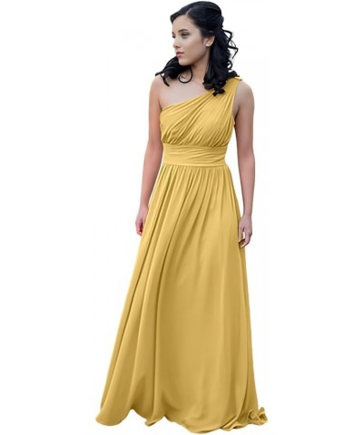 One Shoulder Bridesmaid Dresses for Wedding 2023 Chiffon Long for Women Gold $29.84 Dresses