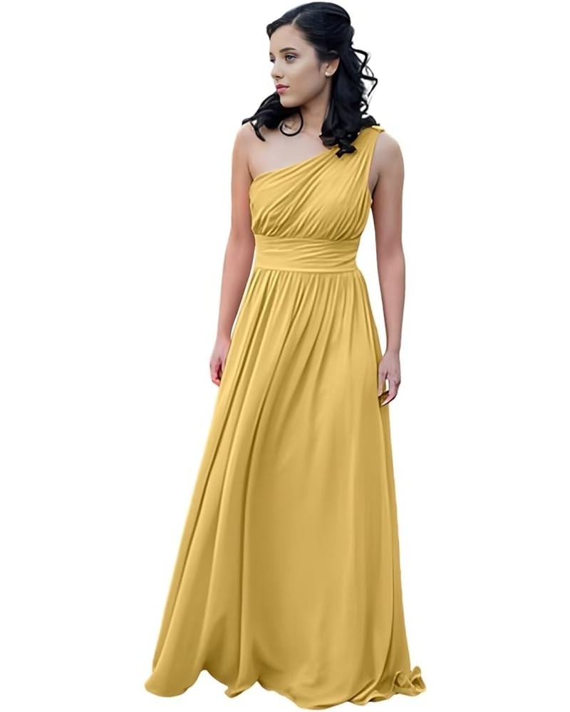 One Shoulder Bridesmaid Dresses for Wedding 2023 Chiffon Long for Women Gold $29.84 Dresses