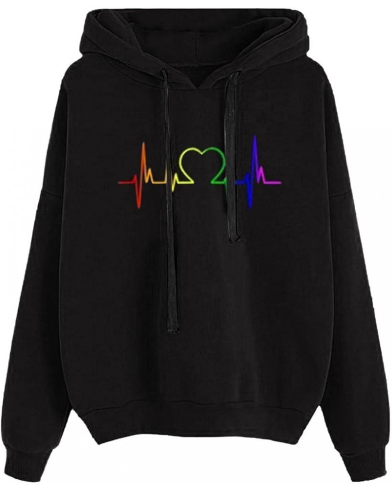 Women's Sweatshirts Hoodies Casual Women's Printed Hooded Sweatshirt Loose Long Sleeve Drawstring Hoodie Women Z2-black $7.64...