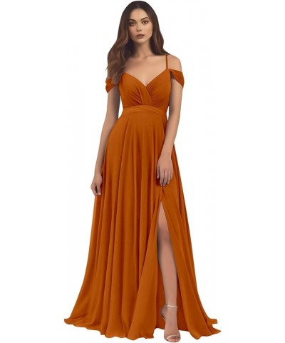 Women's Off The Shoulder Bridesmaid Dresses for Wedding Long A-Line Chiffon Formal Gown with Slit Burnt Orange $41.24 Dresses