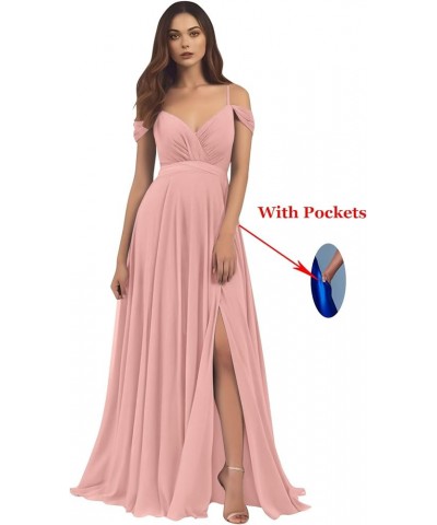 Women's Off The Shoulder Bridesmaid Dresses for Wedding Long A-Line Chiffon Formal Gown with Slit Burnt Orange $41.24 Dresses