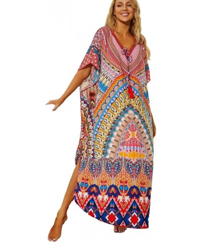 Womens Caftan Floral Print Kaftan Dress Short Sleeve Swimsuit Cover up Loungewear for Summer D7 $12.39 Swimsuits