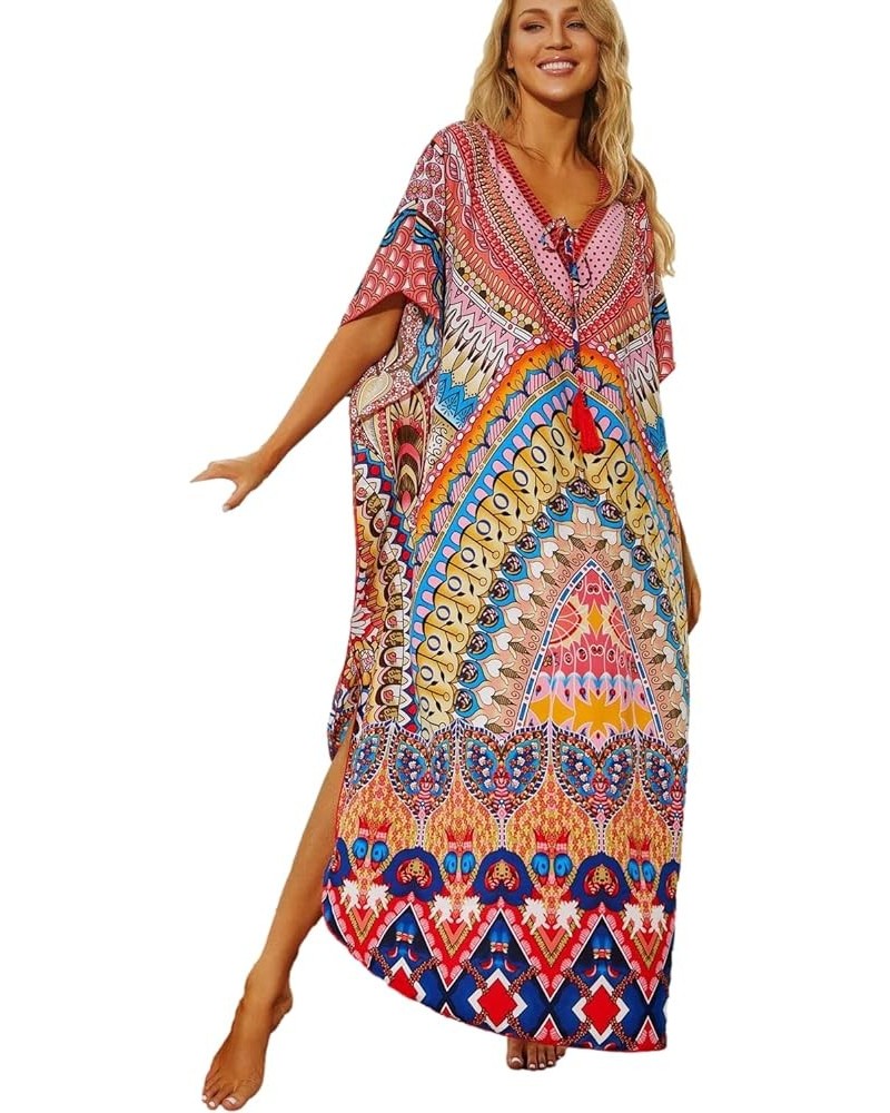 Womens Caftan Floral Print Kaftan Dress Short Sleeve Swimsuit Cover up Loungewear for Summer D7 $12.39 Swimsuits