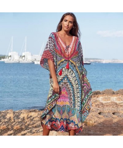 Womens Caftan Floral Print Kaftan Dress Short Sleeve Swimsuit Cover up Loungewear for Summer D7 $12.39 Swimsuits