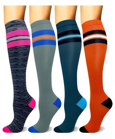 4 Pairs Compression Socks for Women & Men - Best Support for Medical, Circulation, Nurses, Running, Travel Gray/ Green/ Orang...