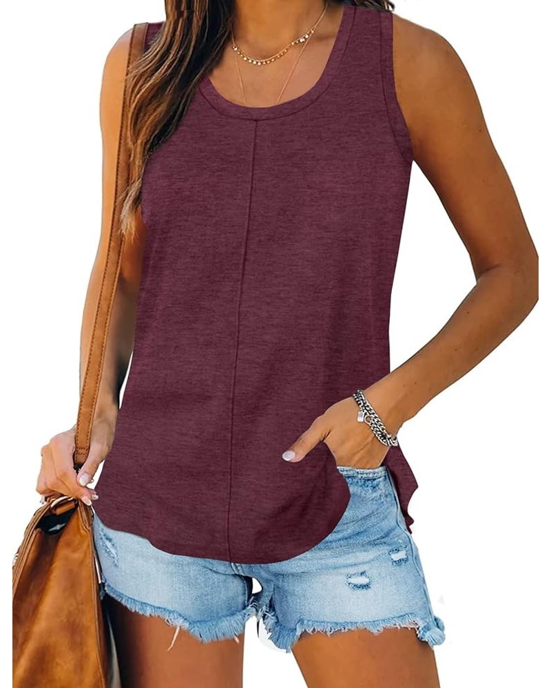 Women's Tank Tops Scoop Neck Sleeveless Tees Casual Loose Fit Camisole Wine $13.99 Tanks