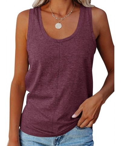 Women's Tank Tops Scoop Neck Sleeveless Tees Casual Loose Fit Camisole Wine $13.99 Tanks