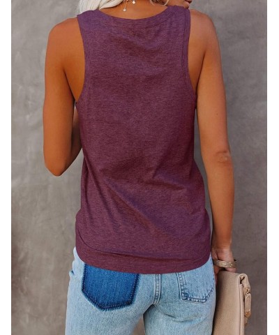 Women's Tank Tops Scoop Neck Sleeveless Tees Casual Loose Fit Camisole Wine $13.99 Tanks