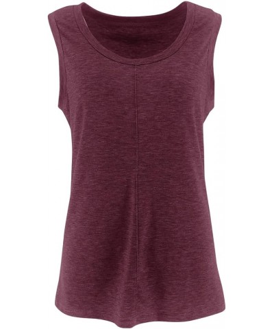 Women's Tank Tops Scoop Neck Sleeveless Tees Casual Loose Fit Camisole Wine $13.99 Tanks