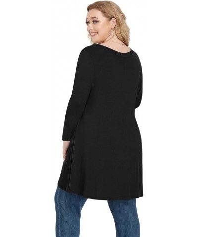 Plus Size Tunic Tops Women L-5X Long Sleeve Button Basic Loose Tee Shirts Casual Flowy Swing V Neck Blouse T-Shirt Long Sleev...