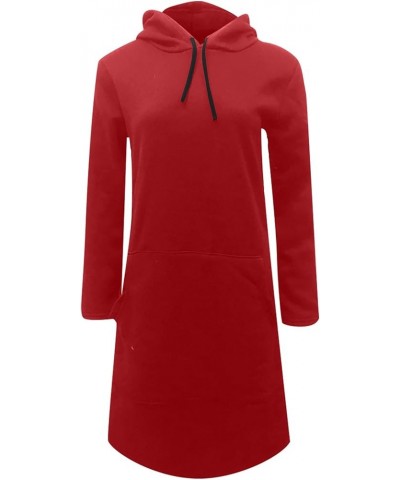 Cute Hooded Dress for Teen Girls Solid Color Drawstring Pocket Long Sleeve Fall Plus Size Sweatshirt Dress Red $8.98 Dresses