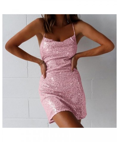 Womens Dresses 2024 Sexy Formal V Neck Velvet Dress Holiday Spaghetti Strap Dresses C-pink $11.12 Dresses