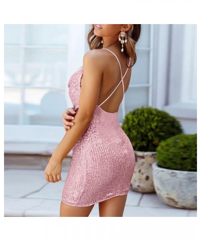 Womens Dresses 2024 Sexy Formal V Neck Velvet Dress Holiday Spaghetti Strap Dresses C-pink $11.12 Dresses