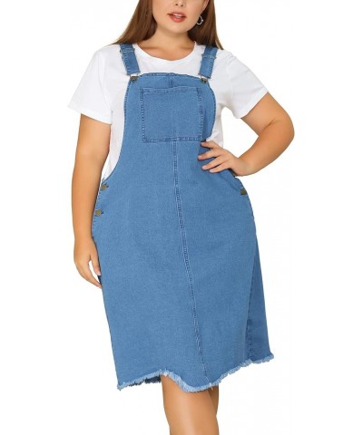 Plus Size Women's Overall Denim Dresses Frayed Adjustable Denim Jean Straps Suspender Dress 2024 Summer Light Blue $24.48 Ove...