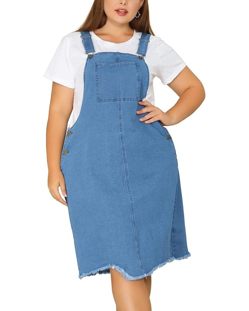 Plus Size Women's Overall Denim Dresses Frayed Adjustable Denim Jean Straps Suspender Dress 2024 Summer Light Blue $24.48 Ove...