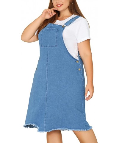 Plus Size Women's Overall Denim Dresses Frayed Adjustable Denim Jean Straps Suspender Dress 2024 Summer Light Blue $24.48 Ove...