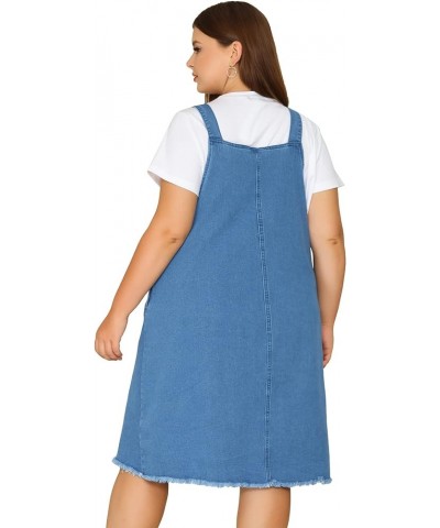 Plus Size Women's Overall Denim Dresses Frayed Adjustable Denim Jean Straps Suspender Dress 2024 Summer Light Blue $24.48 Ove...